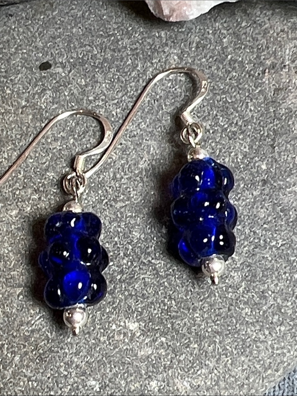 Sterling silver, 925, dangle earrings, vintage cobalt blue glass beads